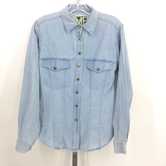 Teez ME Vintage Women's Long Sleeve Denim Shirt - Picture 3 of 8